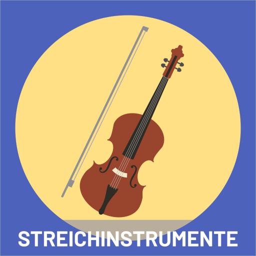 Streichinstrumente mit Schriftzug